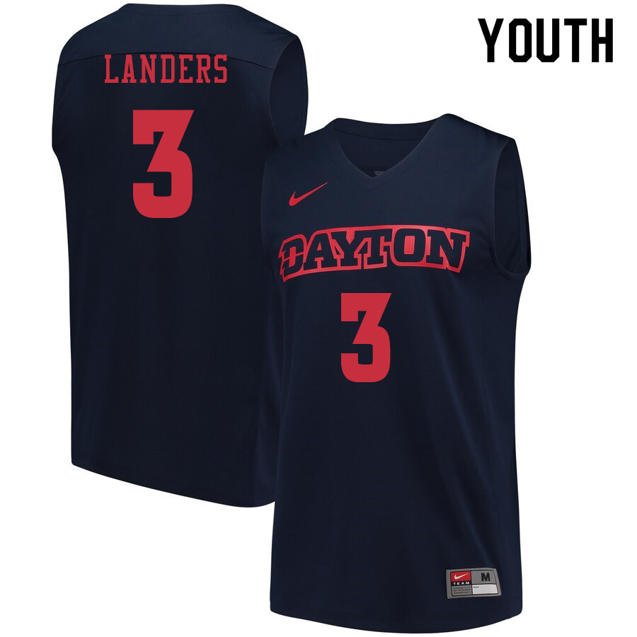 Youth #3 Trey Landers Dayton Flyers College Basketball Jerseys Sale-Navy